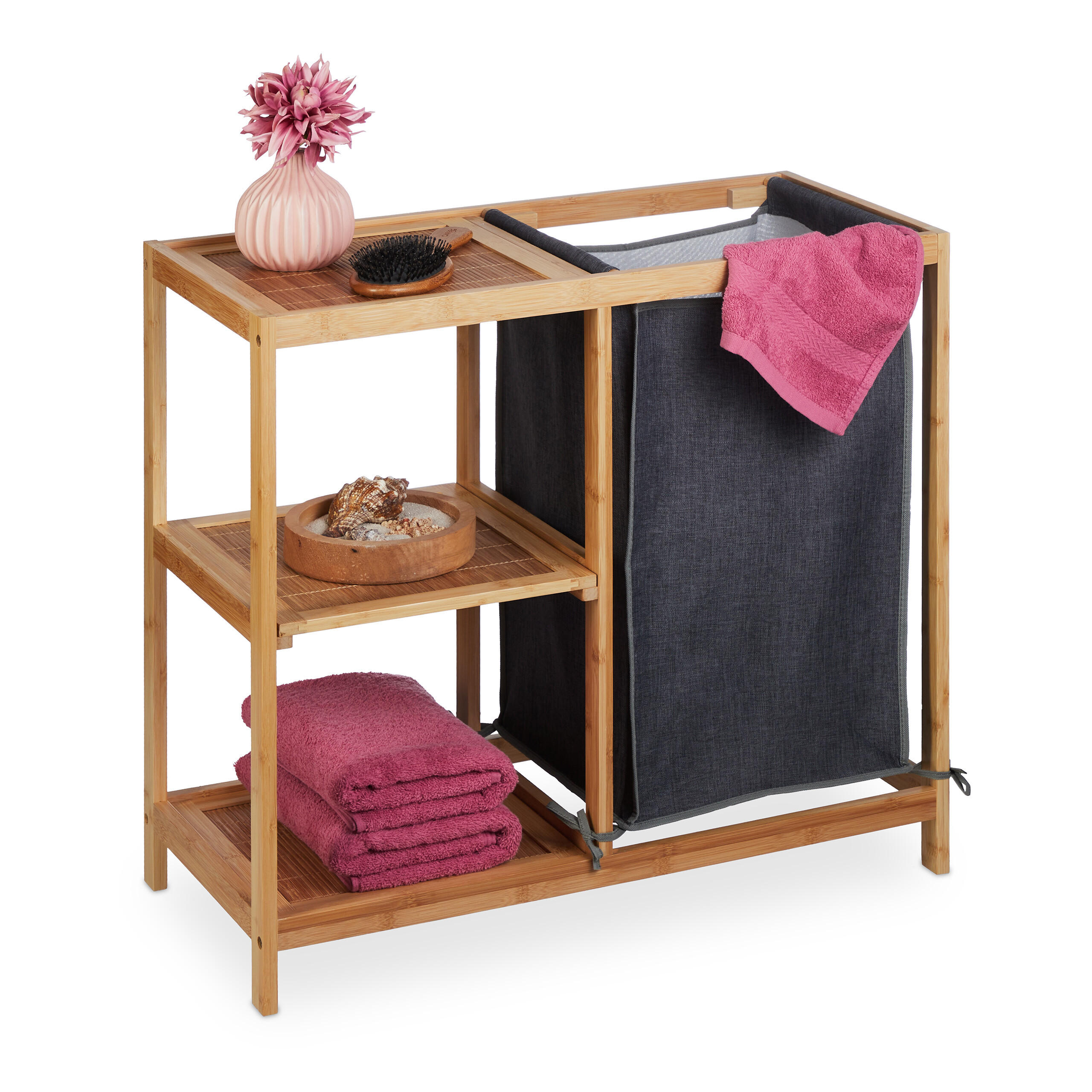 Relaxdays PRÁDELNÍK Přírodní Šedý bambus 3 police 65 cm