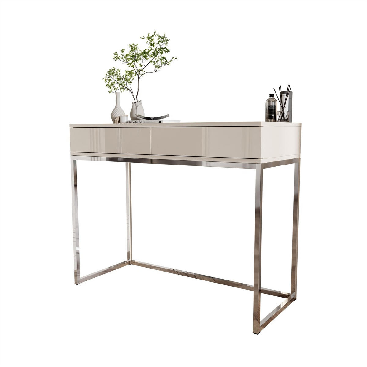 KONSOLE Glamour auf Chromgestell PUSH OPEN - Kaschmir/Silberfarben, Holzwerkstoff (100/81/42cm) - Lookway