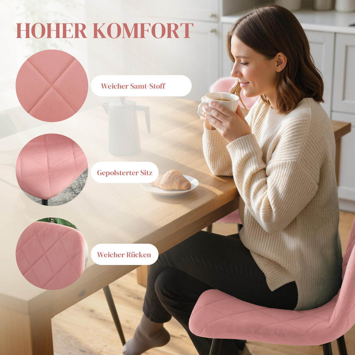 ESSZIMMERSTÜHLE 4er-Set Rosa 45.0/54.0/87.0 cm - Rosa, Textil (54/87/45cm)