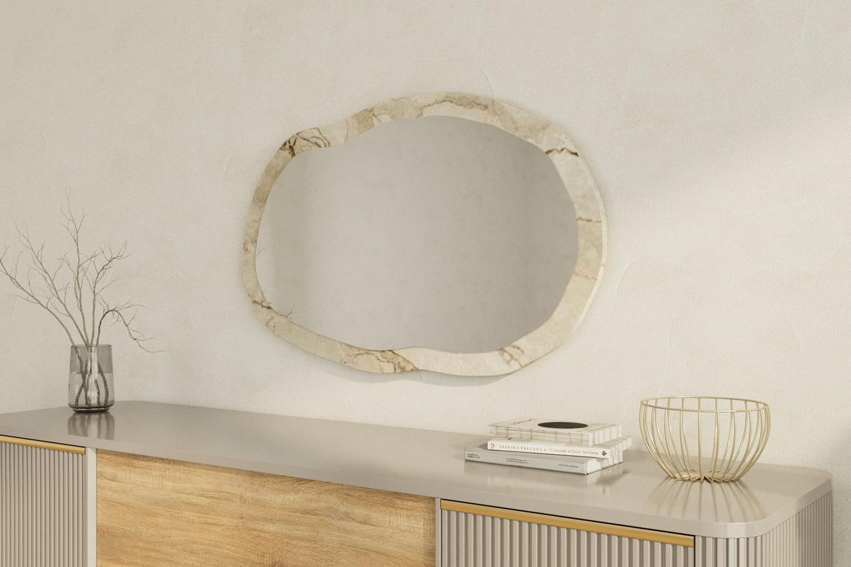 DECKOSPIEGEL Marmoroptik Wandspiegel Asymmetrisch - Weiß, Glas (52/86/2cm) - Ibonto