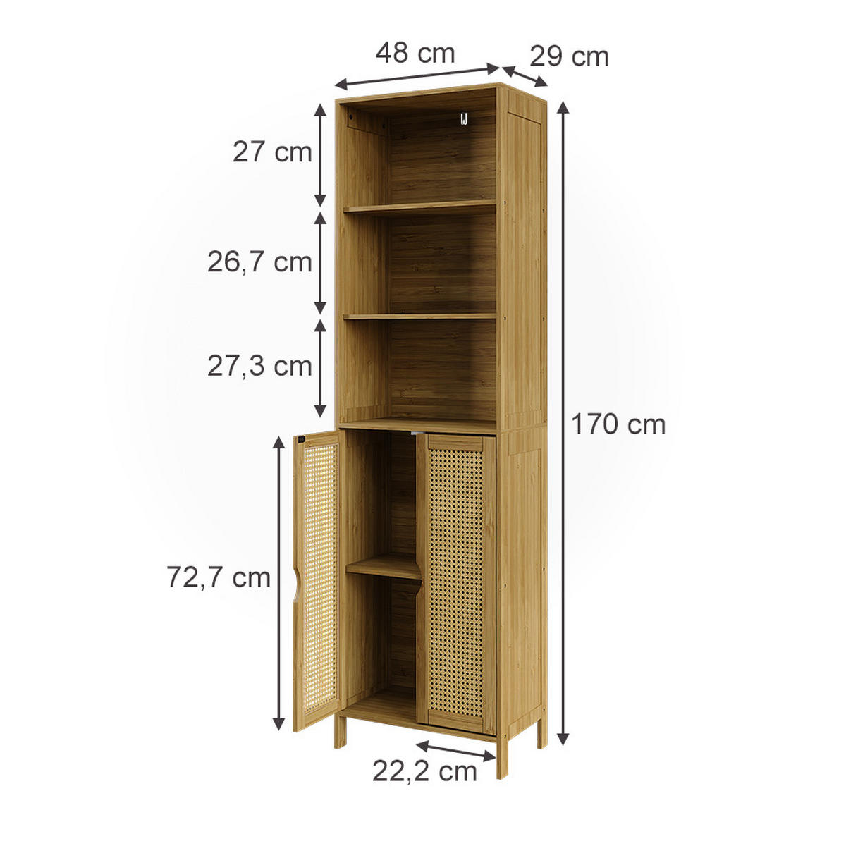 HOCHSCHRANK Liora Bambus 48 x 170 cm mit 2 Türen - Grün, Holzwerkstoff (48/170/29cm) - Vicco