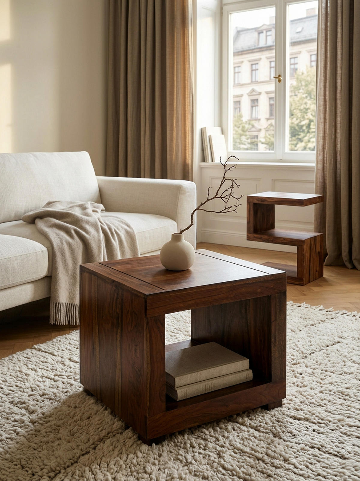 COUCHTISCH Massivholz Sheesham 50cm breit Dunkelbraun Landhaus-Design - Braun, Holz (50/50/45cm) - KADIMA DESIGN