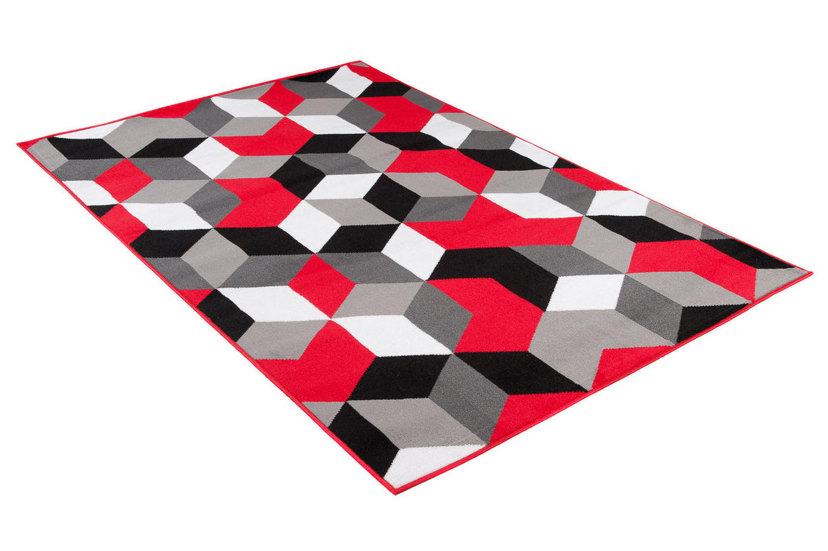 TEPPICH MAYA Rot Geometrisch Gitter Figuren 80/150 cm - Rot, Textil (80/150cm) - Tapiso