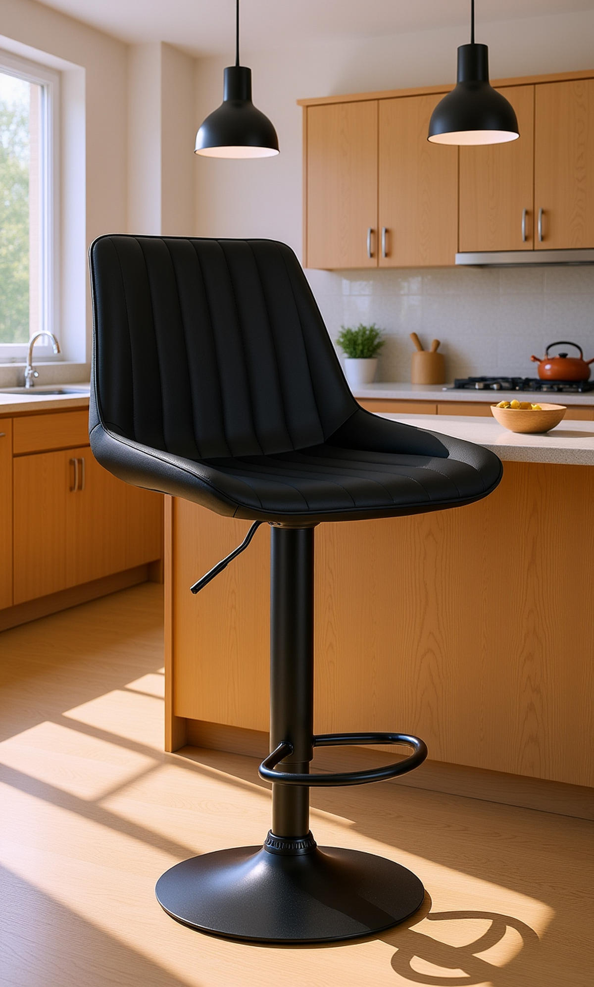 BARHOCKER 2er Set Tolor Kunstleder schwarz schwarz - Schwarz, Kunststoff/Metall (49.5/112/50cm) - TPFLiving