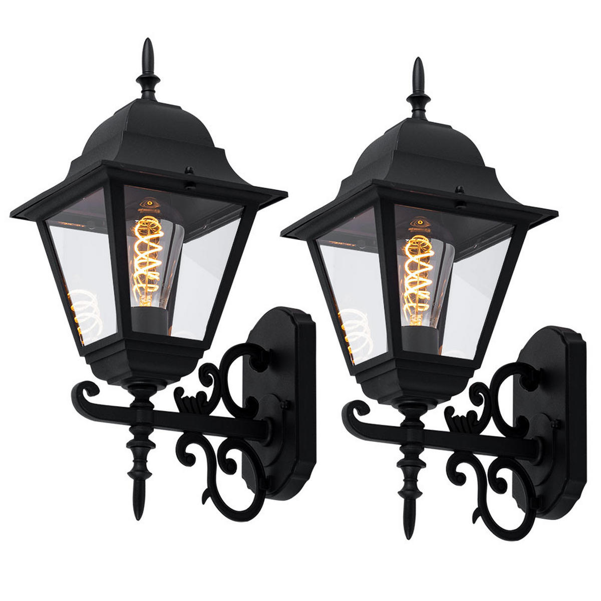 LED AUSSENLEUCHTE Aluminium Schwarz 2er Set - Schwarz, Glas (44.5/18.5/24.5cm)