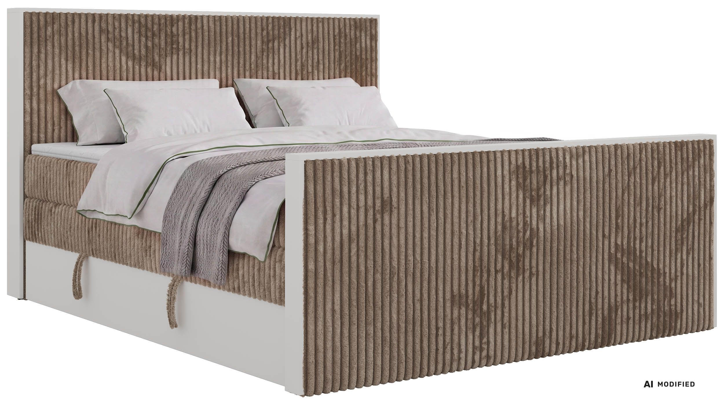 BOXSPRINGBETT TRAVIT KING DUO 160/200 - Braun Cord - Topper T25 - H3 - Schwarz/Braun, Kunststoff/Textil (160/200cm) - MKS