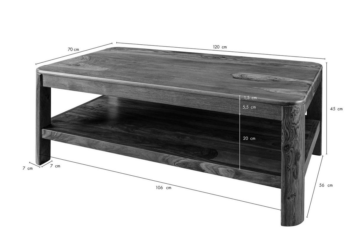COUCHTISCH Sheesham 120x70x45 walnuss gewachst TORONTO #205 - Walnussfarben, Holzwerkstoff (70/120/45cm) - Massivmoebel24