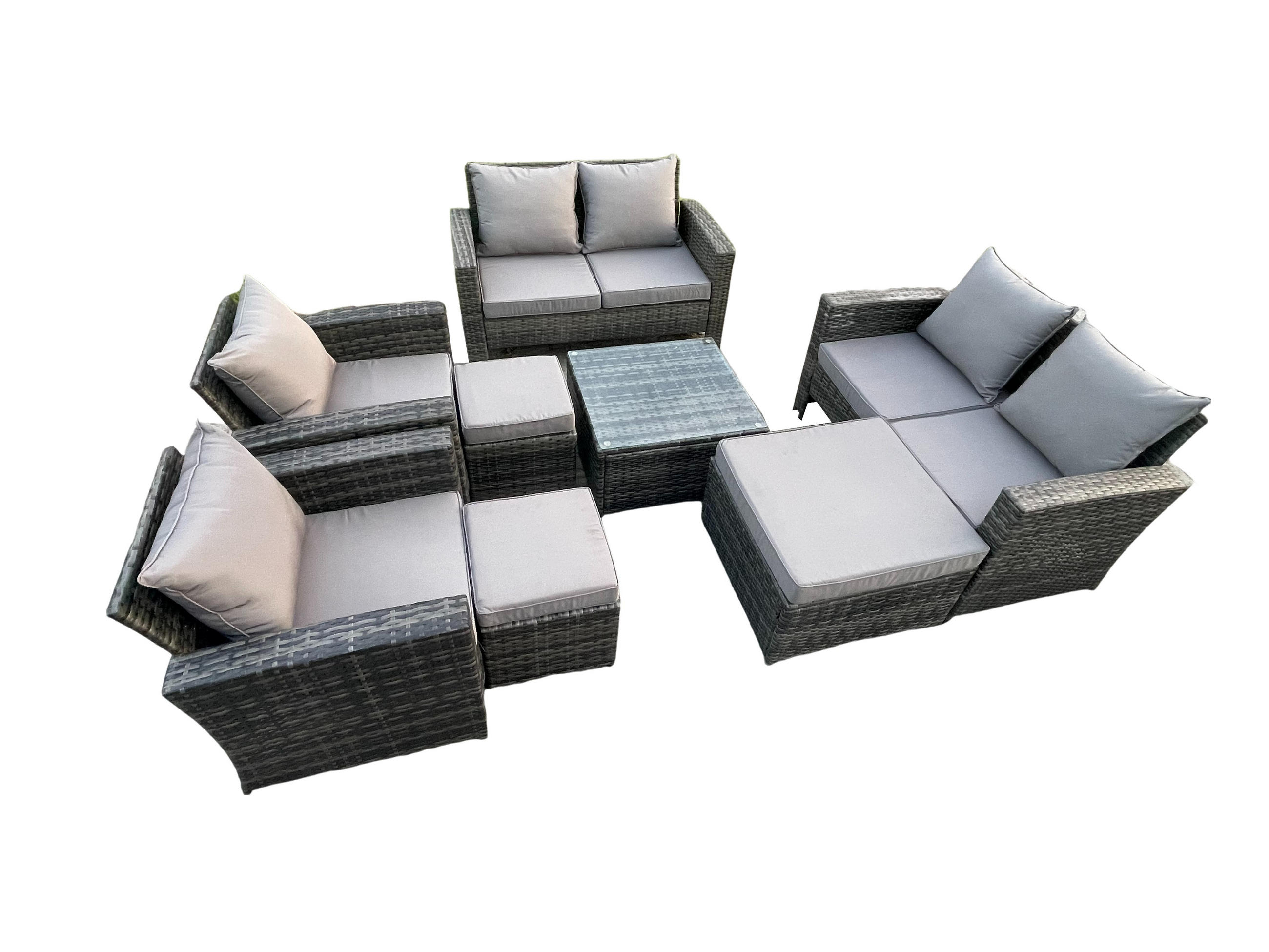 GARTENGARNITUR Polyrattan Dunkelgrau 9-Sitzer - Dunkelgrau, Metall - Fimous