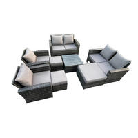 GARTENGARNITUR Polyrattan Dunkelgrau 9-Sitzer - Dunkelgrau, Metall - Fimous