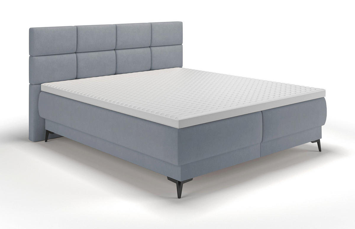 NEIN_BOXBETT Rektango Graphitgrau Velours 180/200 cm - Schwarz/Graphitfarben, Textil/Metall (180/200cm) - Selsey