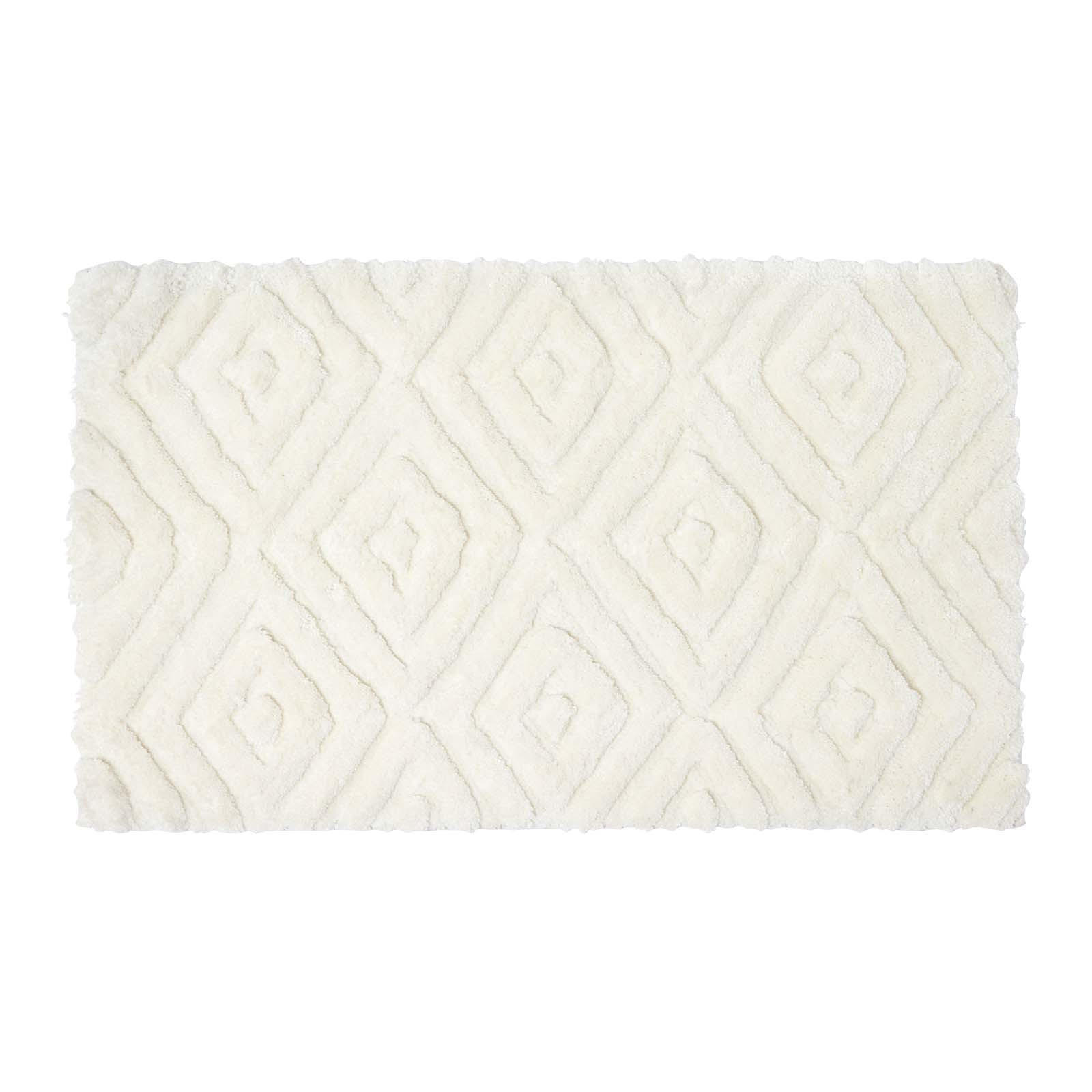 BADEMATTE 50/80 cm Rautenmuster, Hochflor - Weiß, Textil (50/80cm) - Homescapes