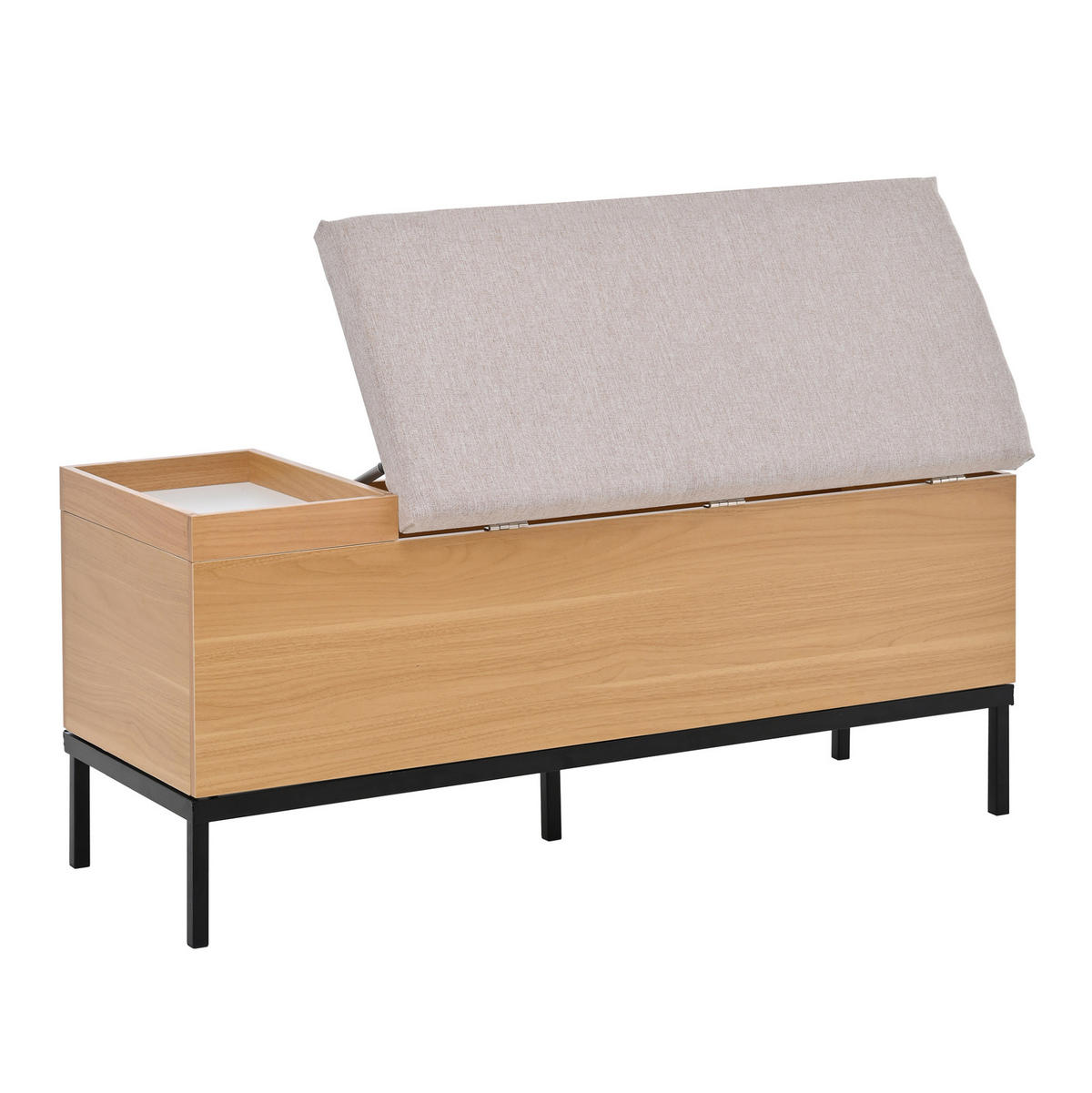 SCHUHBANK 115/40/49,5 cm mit Stauraum und Klappfunktion aus MDF mit hellgrauem Stoffbezug, Natural - Naturfarben, Holzwerkstoff (115/40/49.5cm) - Redom