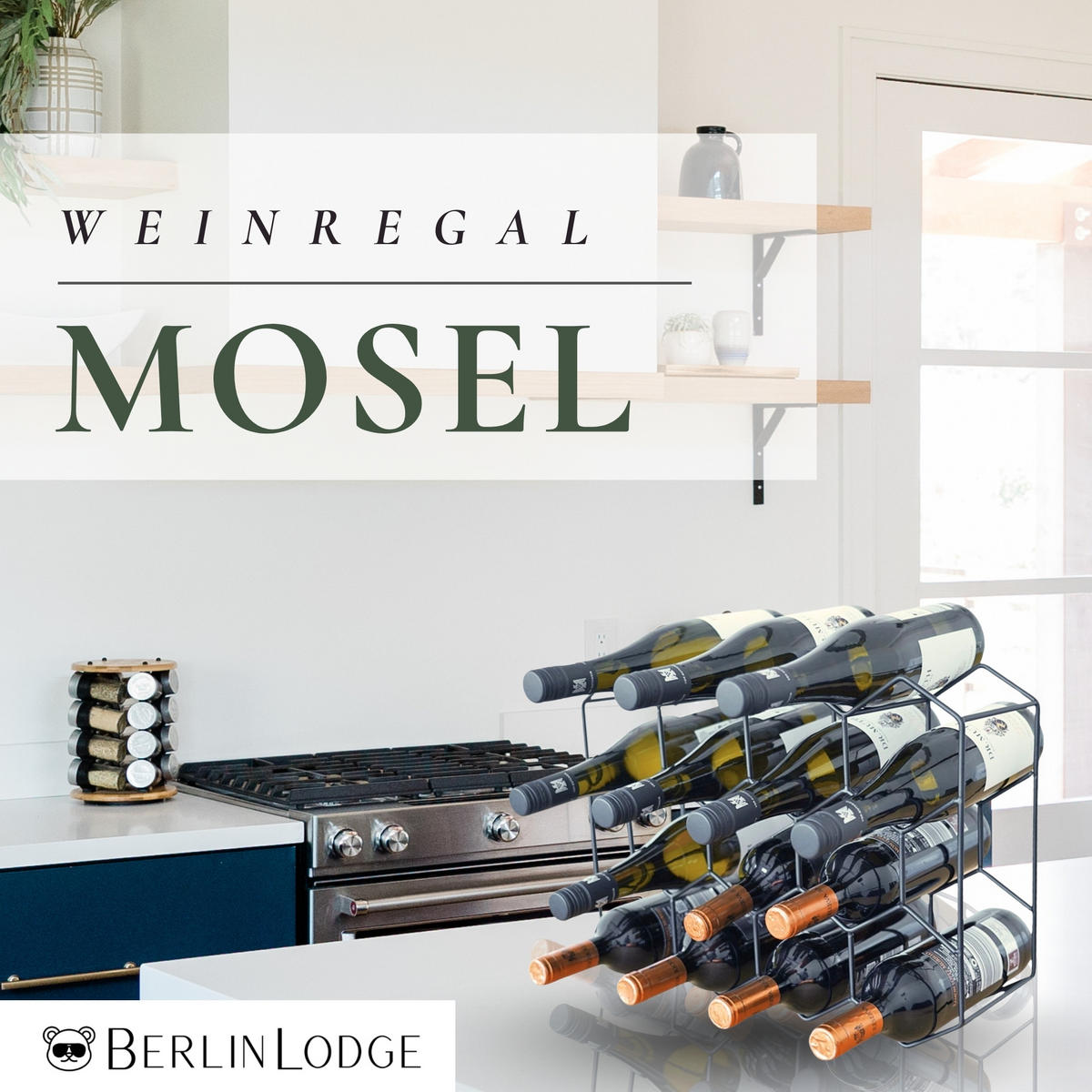 WEINREGAL Mosel für 14 Flaschen aus Metall Schwarz - Schwarz, Metall (44/32/14cm) - BERLINLODGE
