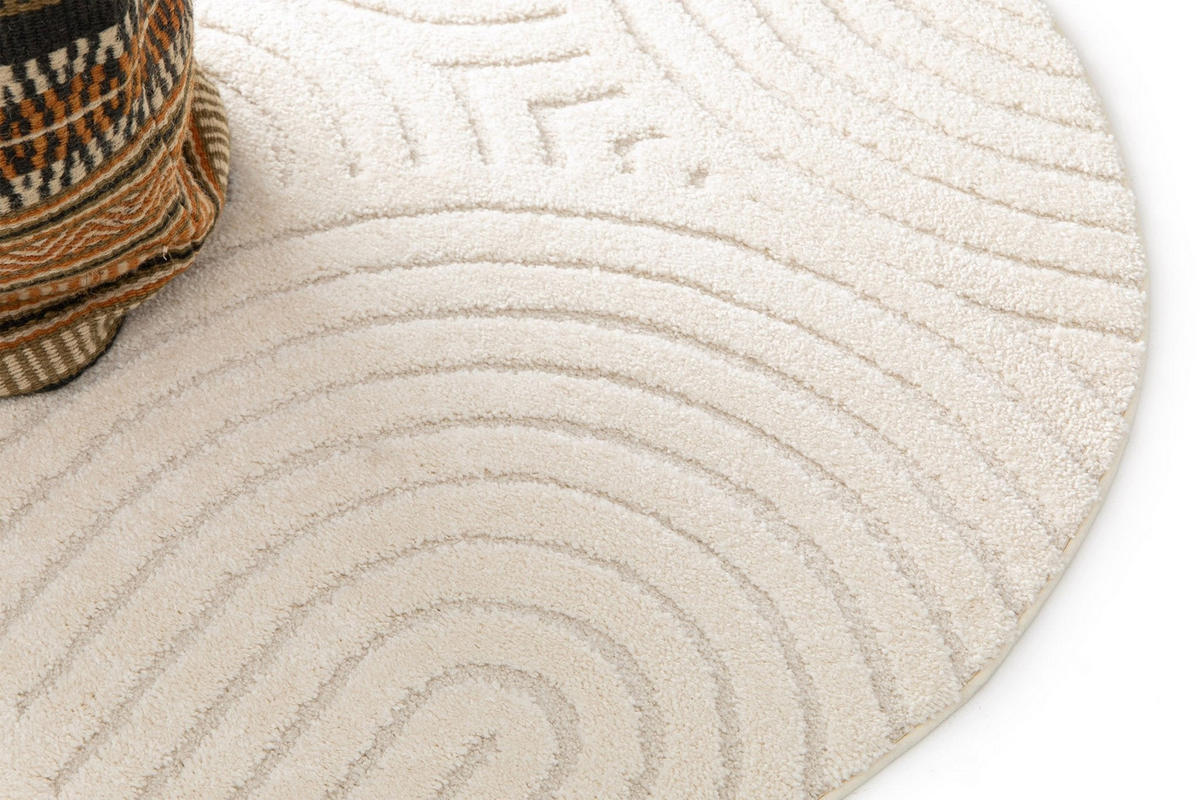 RUNDER Design Teppich mit Reliefeffekt elfenbein weiss - Weiß, Textil (120/120cm) - AFK Living