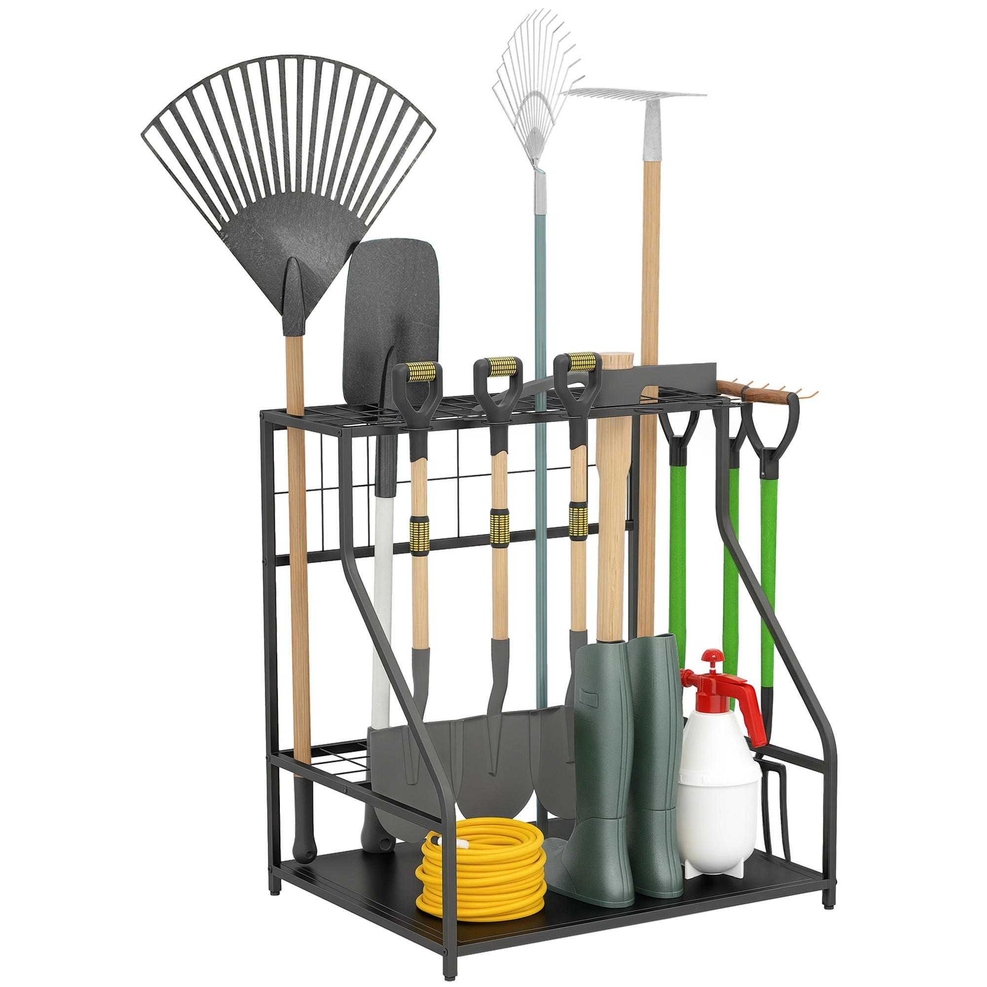 GARTENGERÄTE-ORGANIZER, 3-stöckiger Werkzeughalter mit Haken, 84 x 53 x 73 cm, Orange - Multicolor, Kunststoff (53/73/84cm) - FORIOUS