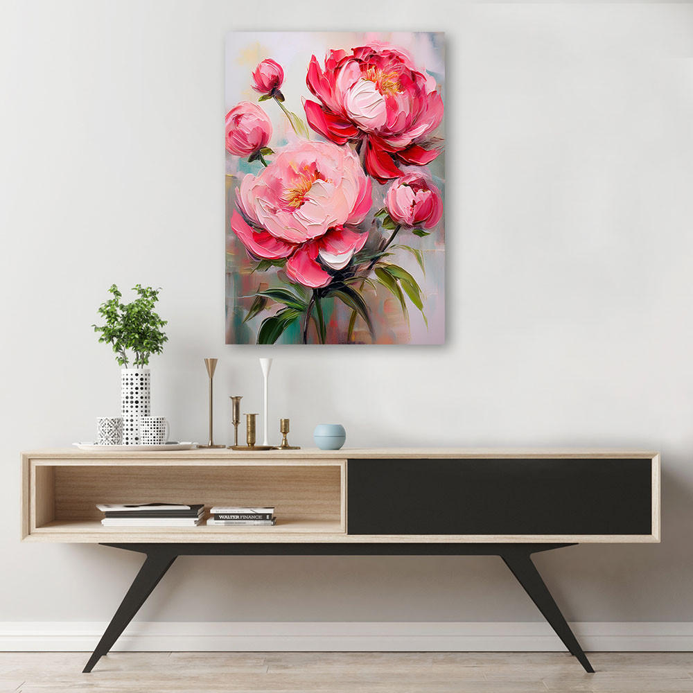 WANDBILD rosa pfingstrosen blumen pflanzen - Pink, Textil (80/120cm) - Feeby