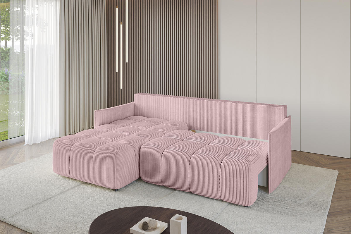 ECKSOFA Ottomane links LONLI-L 251x189x68 Rosa Cord - Rosa, Holzwerkstoff/Kunststoff (251/189cm) - ALTDECOR
