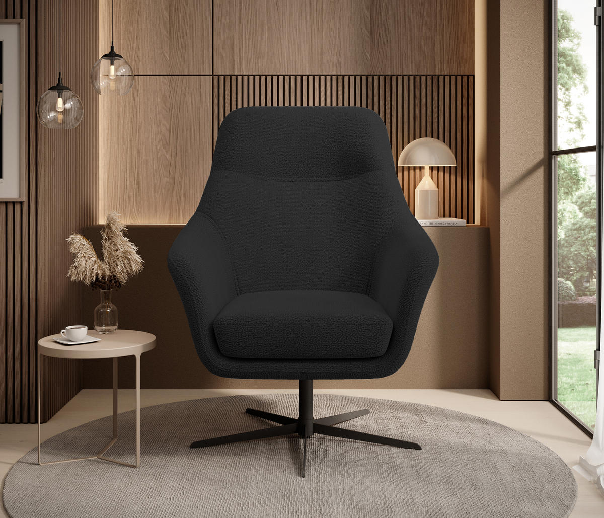 RELAXSESSEL Collection Drehstuhl CUBO – komfortabel, drehbar, modernes Design, 76x97x76 cm, Farbe - Schwarz, Holz/Textil (76/97/76cm) - DomoHome