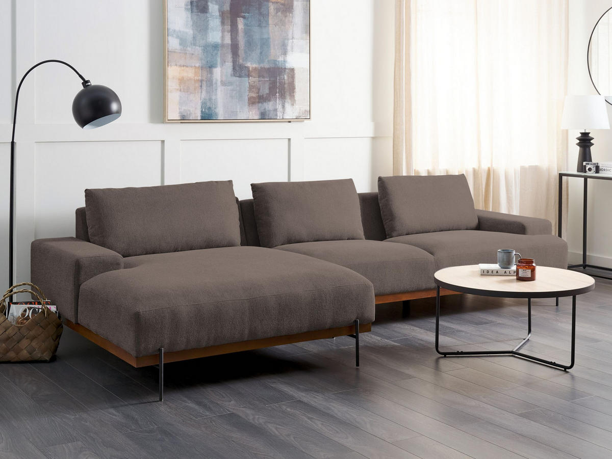 3-SITZER-ECKSOFA braun linksseitig Mariferd - Dunkelbraun/Schwarz, Textil (316/146cm) - Beliani