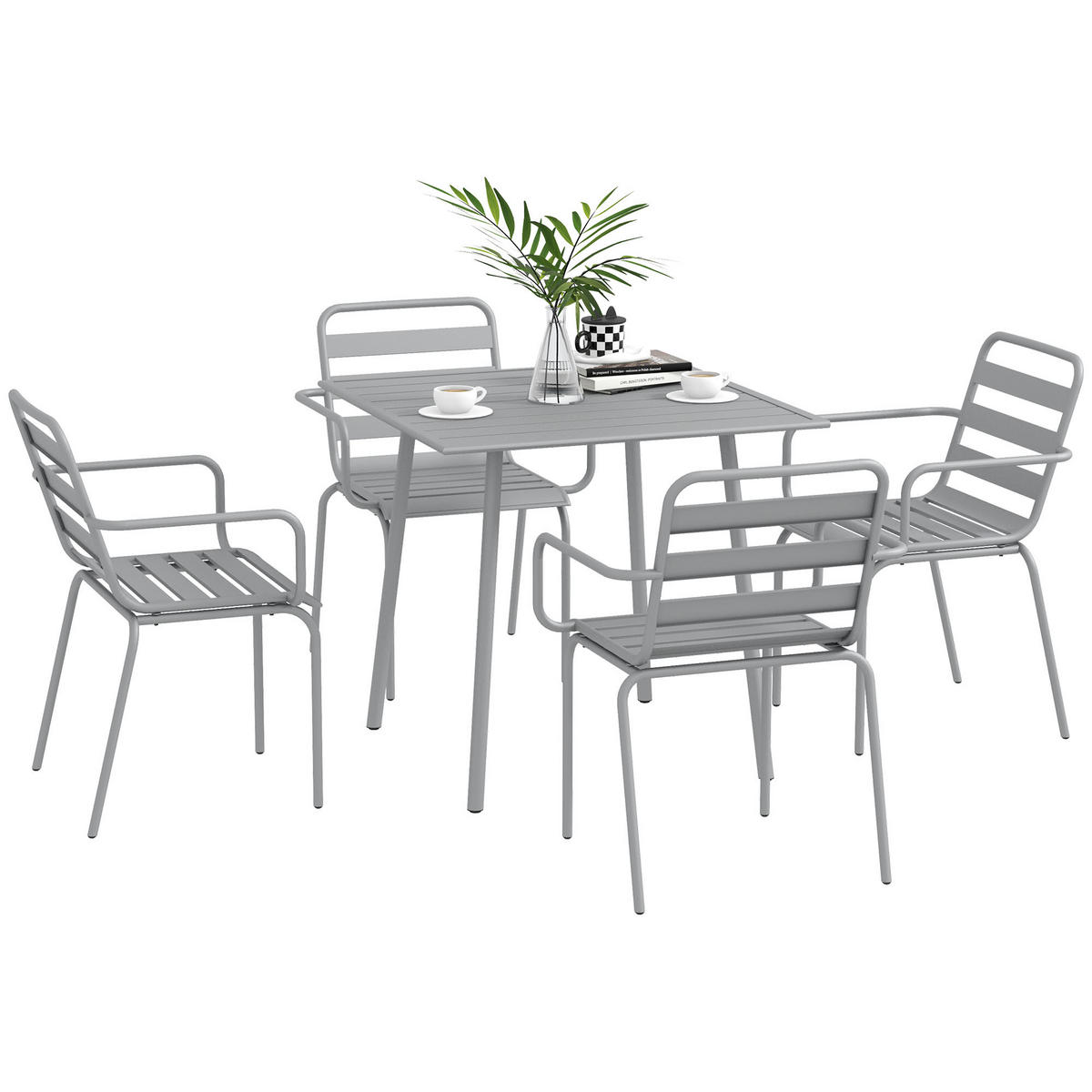 SITZGRUPPE, Hellgrau, Stahl - Hellgrau, Metall - Outsunny