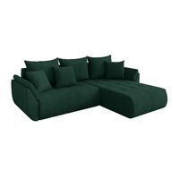 ROHOVÁ SEDAČKA s funkcí spaní, otoman vpravo TOKO-L 277x194x86 zelená velur - černá/zelená barva, kompozitní dřevo/textil (277/194cm) - ALTDECOR