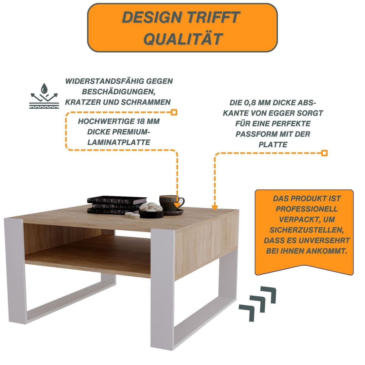 COUCHTISCH Holzwerkstoff rechteckig stabil Sonoma Eiche 45/71.5/68cm - Weiß/Sonoma Eiche, Holzwerkstoff (71.5/68/45cm) - CraftPAK