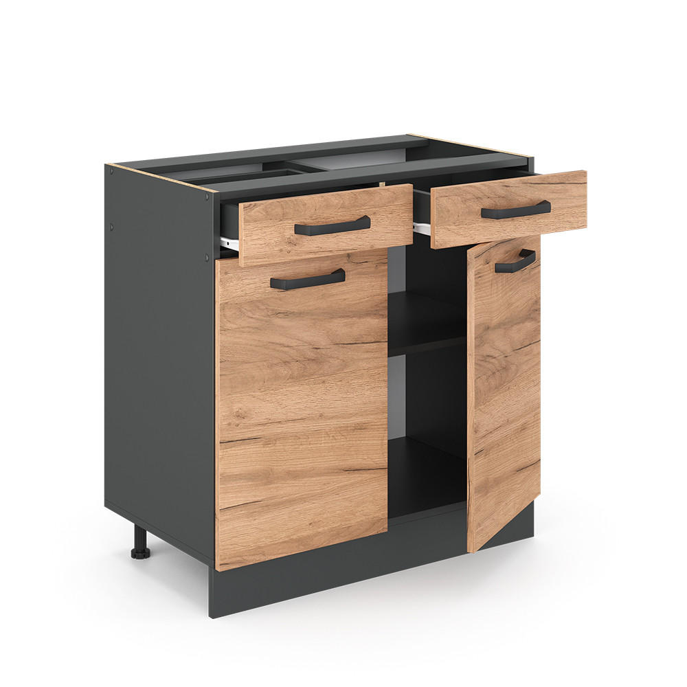KÜCHENUNTERSCHRANK R-Line Goldkraft Eiche 80 cm ohne Arbeitsplatte - Anthrazit/Eiche Wotan, Holzwerkstoff (80/81.6/46cm) - Vicco
