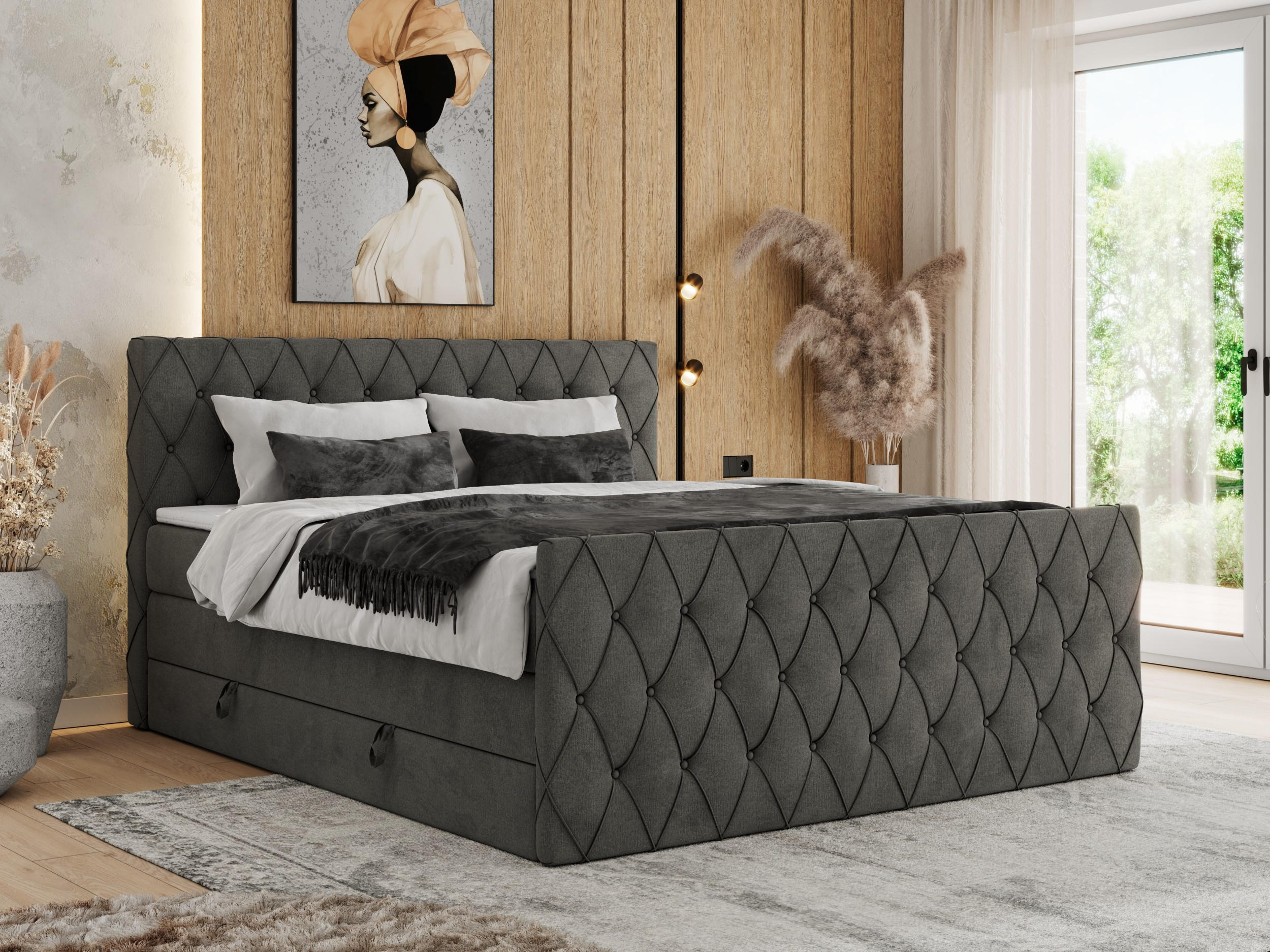 BOXSPRINGBETT MIREN KING DUO 120/200 Dunkelgrau Velvet - H3 - Hellgrau, Holz/Textil (120/200cm) - MKS