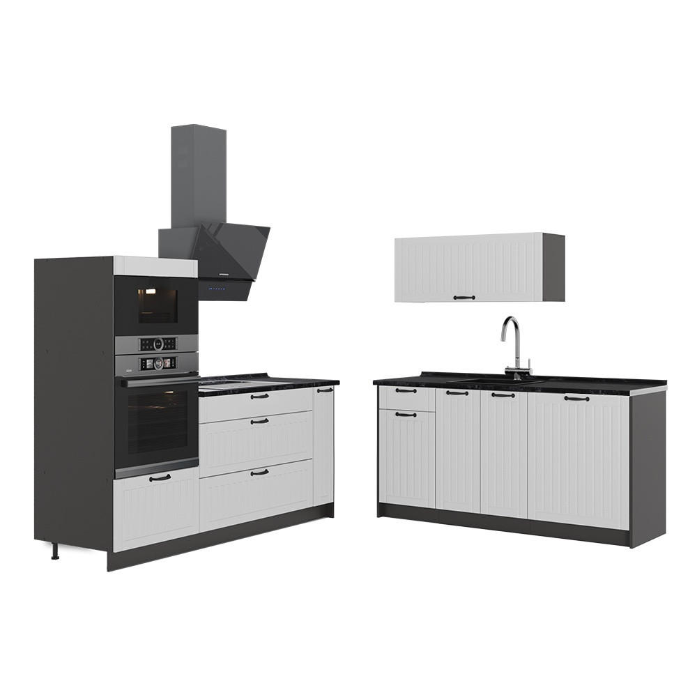 KÜCHENZEILE Fame-Line, Weiß Landhaus/Anthrazit, 340 cm ohne Arbeitsplatte - Anthrazit/Weiß, Holzwerkstoff (340/153.6/51.6cm) - Vicco
