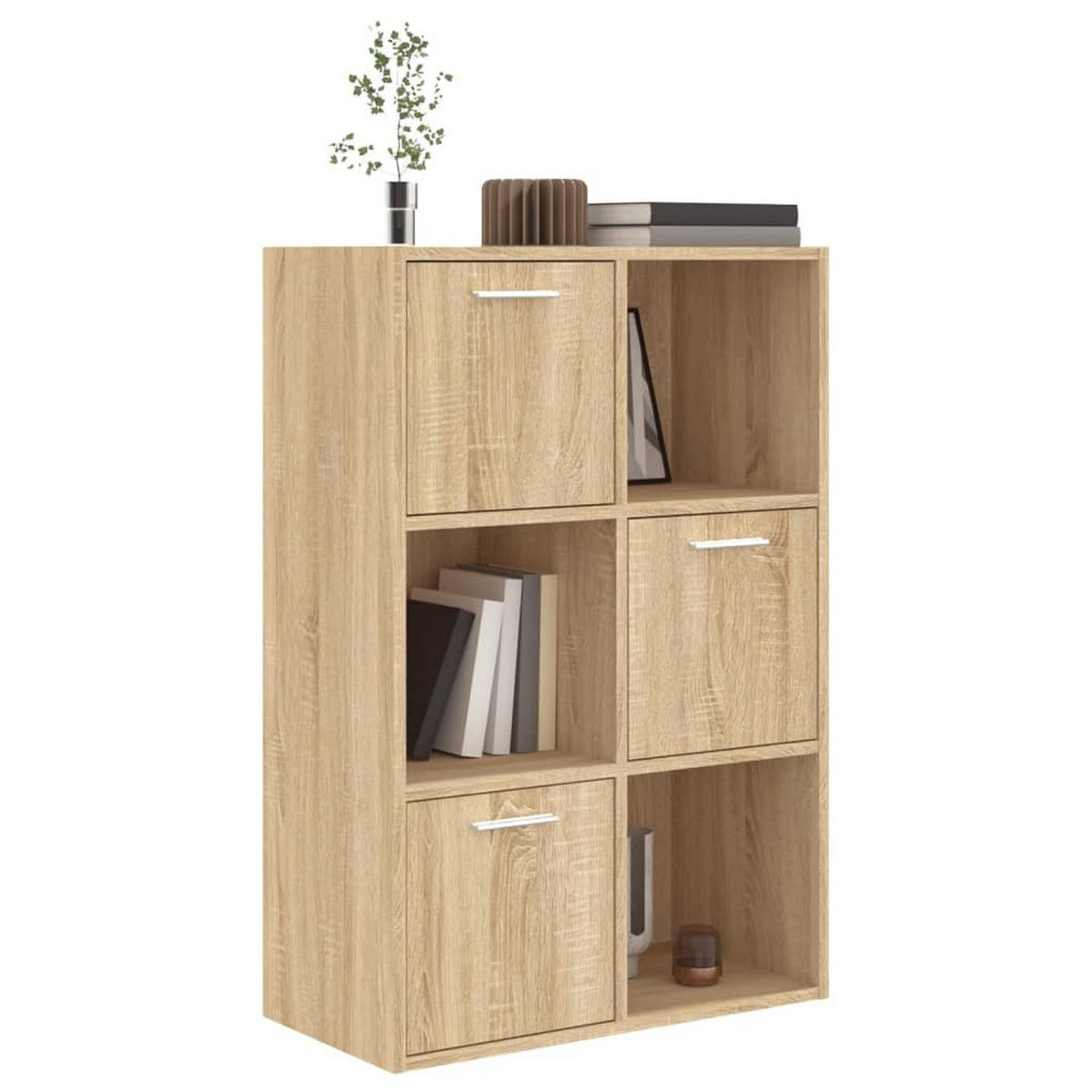 BÜCHERSCHRANK mit 3 Fächern, 3 Türen 60/29,5/90 cm aus Holzwerkstoff Sonoma-Eiche Dekor - Sonoma Eiche, Holz (60/90/29.5cm) - vidaXL