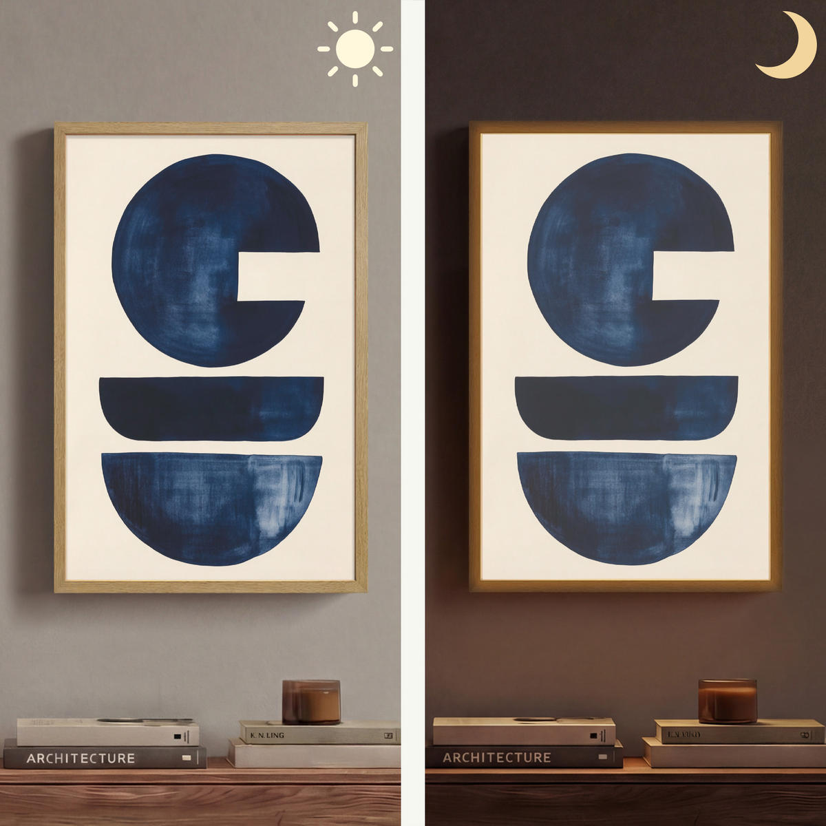WANDLEUCHTE MIT AKKU Formen - Blau - Abstrakt 40x60 cm - Dunkelblau, Holzwerkstoff (40/60/8cm) - OnlyWow