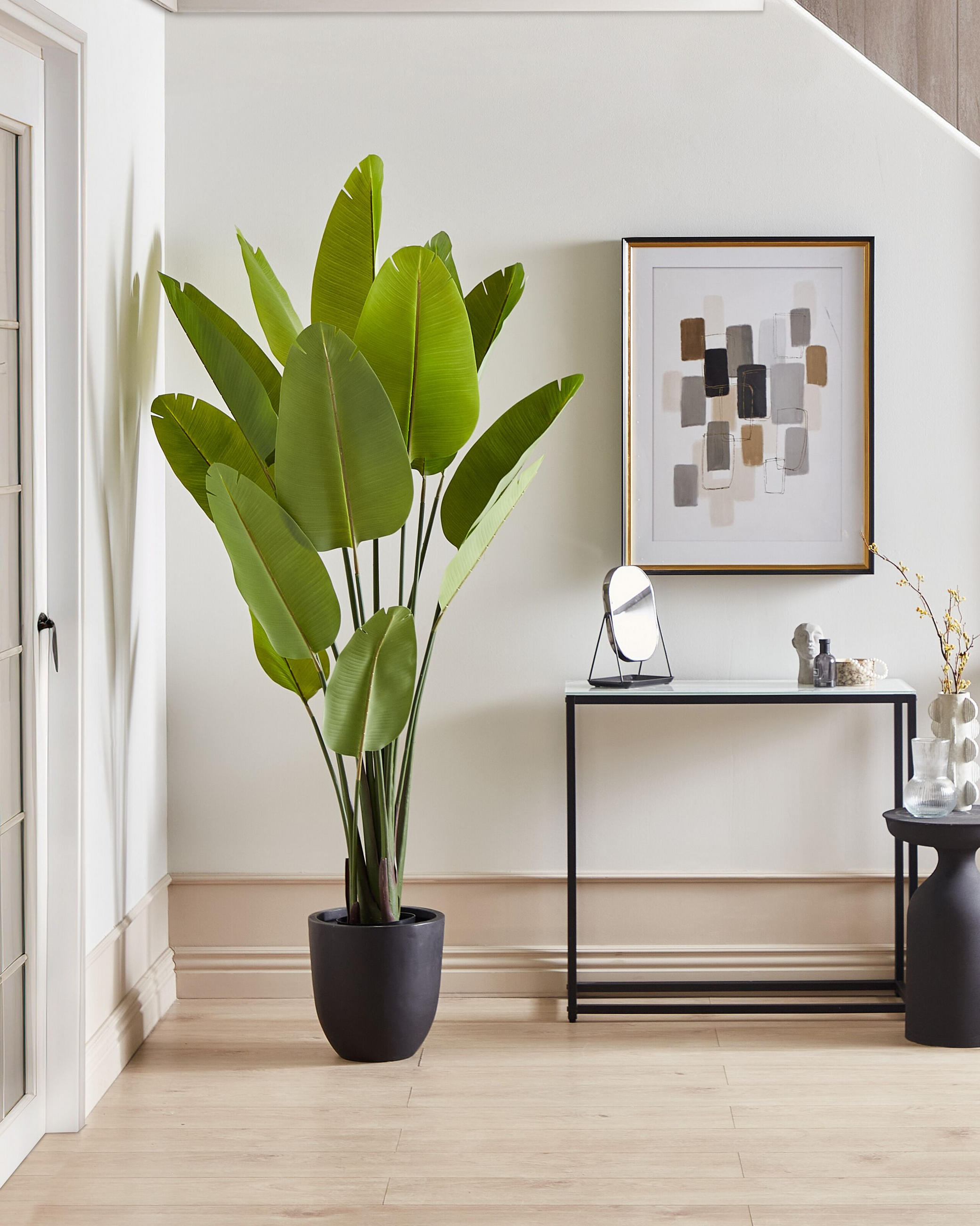 KUNSTPFLANZE im Blumentopf 187 cm Grün/Schwarz Banana Tree - Schwarz/Grün, Kunststoff (187cm) - Beliani
