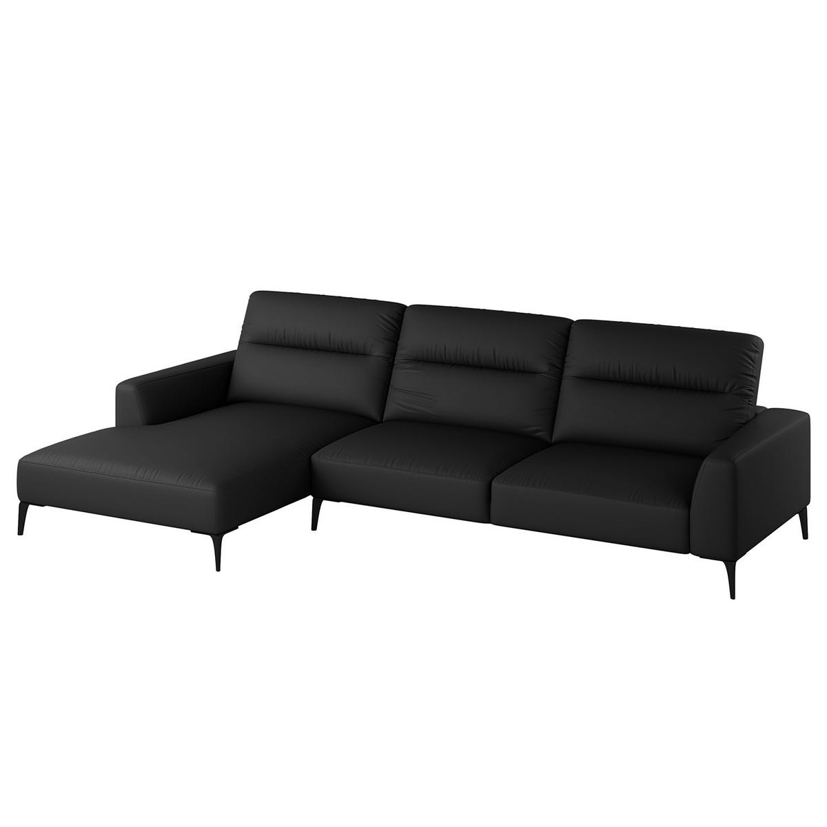 ECKSOFA mit Longchair - Schwarz, Leder/Metall (328/180cm) - home24