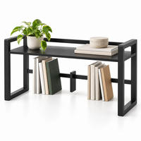 TISCHREGAL Schwarz Bambus verstellbare Buchstütze 39x66 cm - Schwarz, Holz/Textil (19.5/66/39cm) - Relaxdays