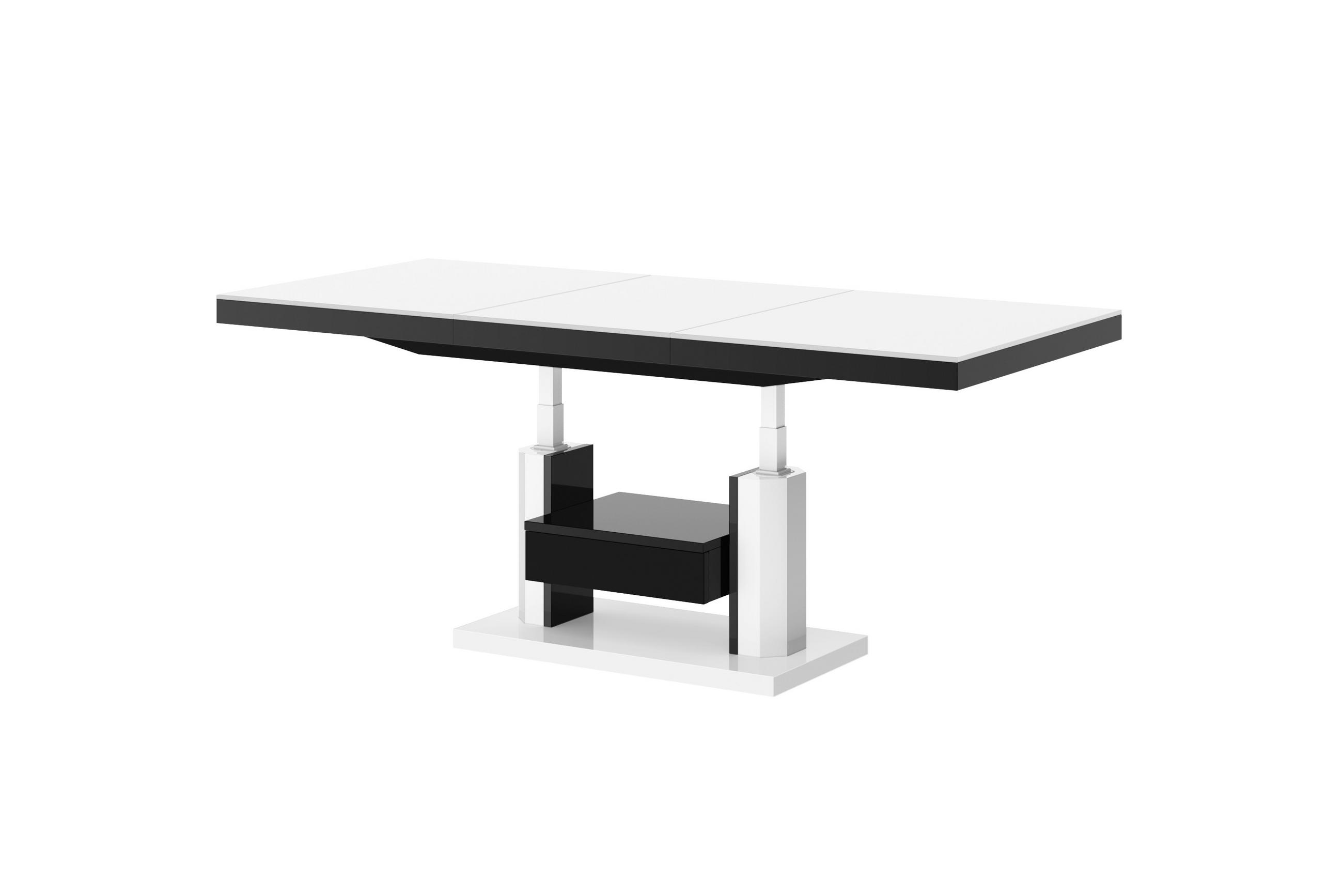 COUCHTISCH rechteckig höhenverstellbar ausziehbar Schublade 120/75/56 cm - Schwarz Hochglanz/Weiß Hochglanz, Holzwerkstoff (75/120/56cm) - designimpex