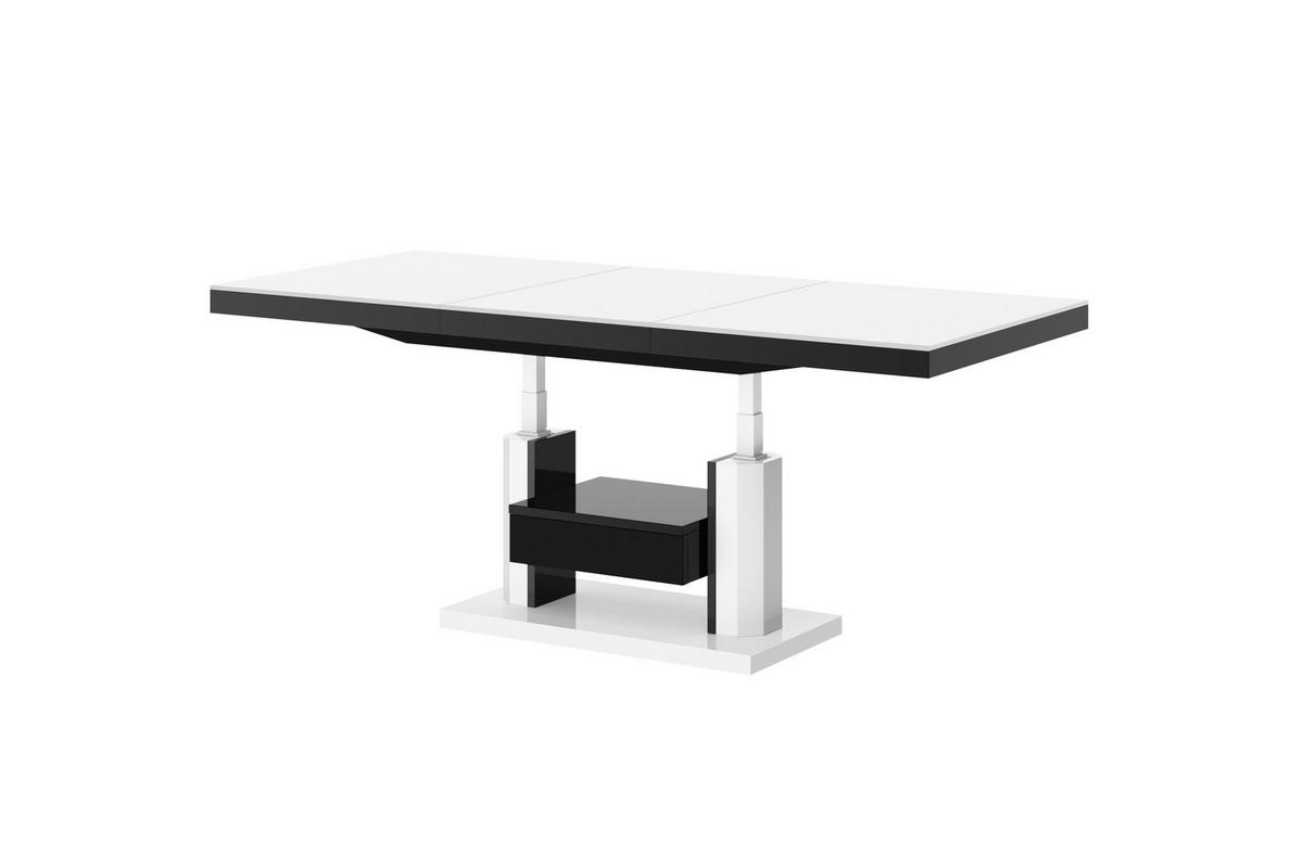COUCHTISCH rechteckig höhenverstellbar ausziehbar Schublade 120/75/56 cm - Schwarz Hochglanz/Weiß Hochglanz, Holzwerkstoff (75/120/56cm) - designimpex
