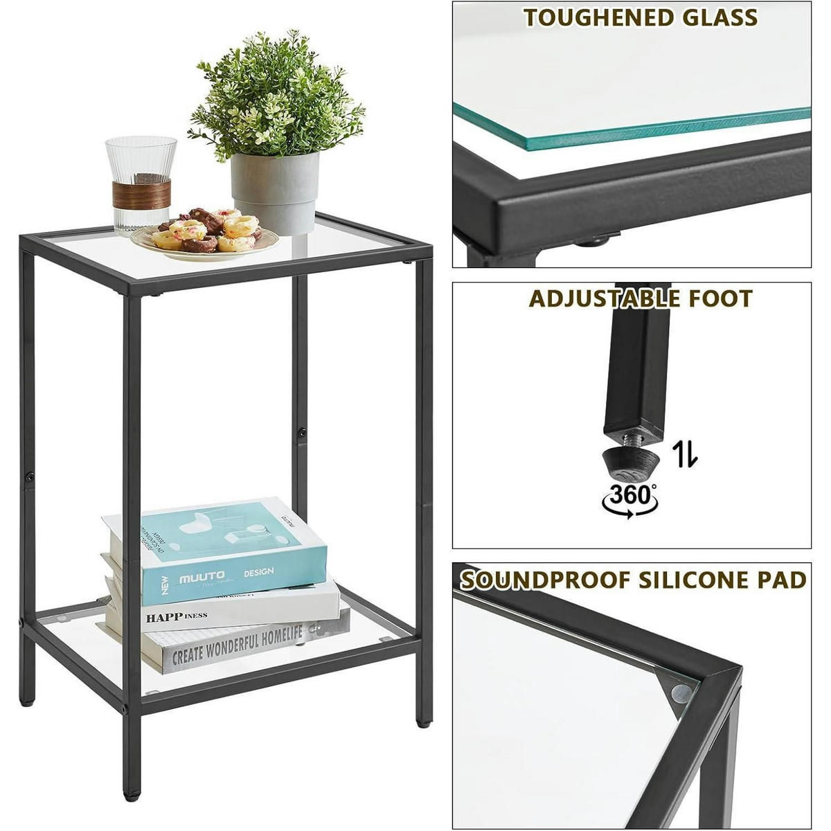BEISTELLTISCH Quadratisch Glas Schwarz - Schwarz, Metall (38/28/56cm)