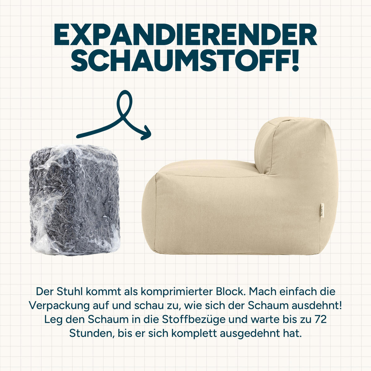 SITZSACK-SOFA Outdoor 2-tlg.: Sessel, Fußstütze - Beige, Textil (190/68/100cm) - icon