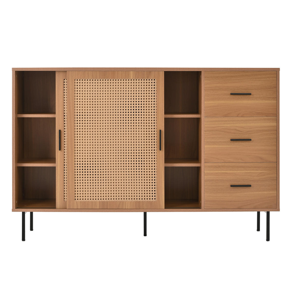 SIDEBOARD 2 Schiebetüren, 3 Schubladen, verstellbare Regale Wohnzimmer & Esszimmer Aufbewahrung - Braun, Holzwerkstoff (140/91/37cm) - Urban Meuble