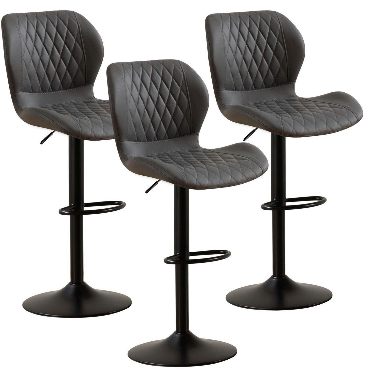 BARHOCKER 3er-Set PU-Kunstleder Dunkelgrau Höhenverstellbar 63-85 cm - Grau, Kunststoff (46.5/111/38cm)