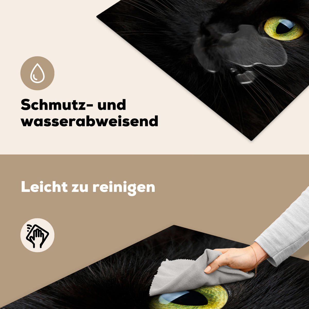 HERDABDECKPLATTE Katze - Augen - Gelb - Schwarz Induktionsmatte 77x59 cm - Schwarz, Kunststoff (77/59/0.2cm) - MuchoWow