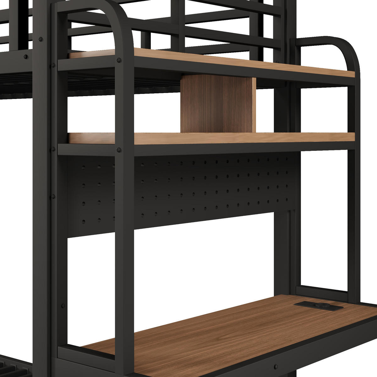 ETAGENBETT 90/200 cm in Schwarz mit Schreibtisch, Ablage, LED und USB - Schwarz, Holzwerkstoff/Metall (90/200cm) - STILVORA