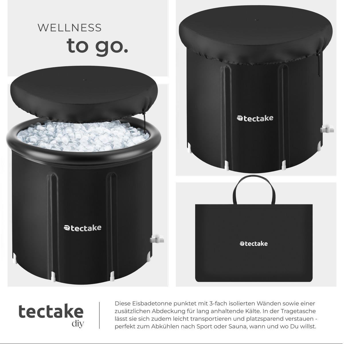 EISBADETONNE Helsinki,inkl. Tragetasche, Pumpe und Wasserkissen,schwarz - Schwarz, Kunststoff (75/75/75cm) - tectake