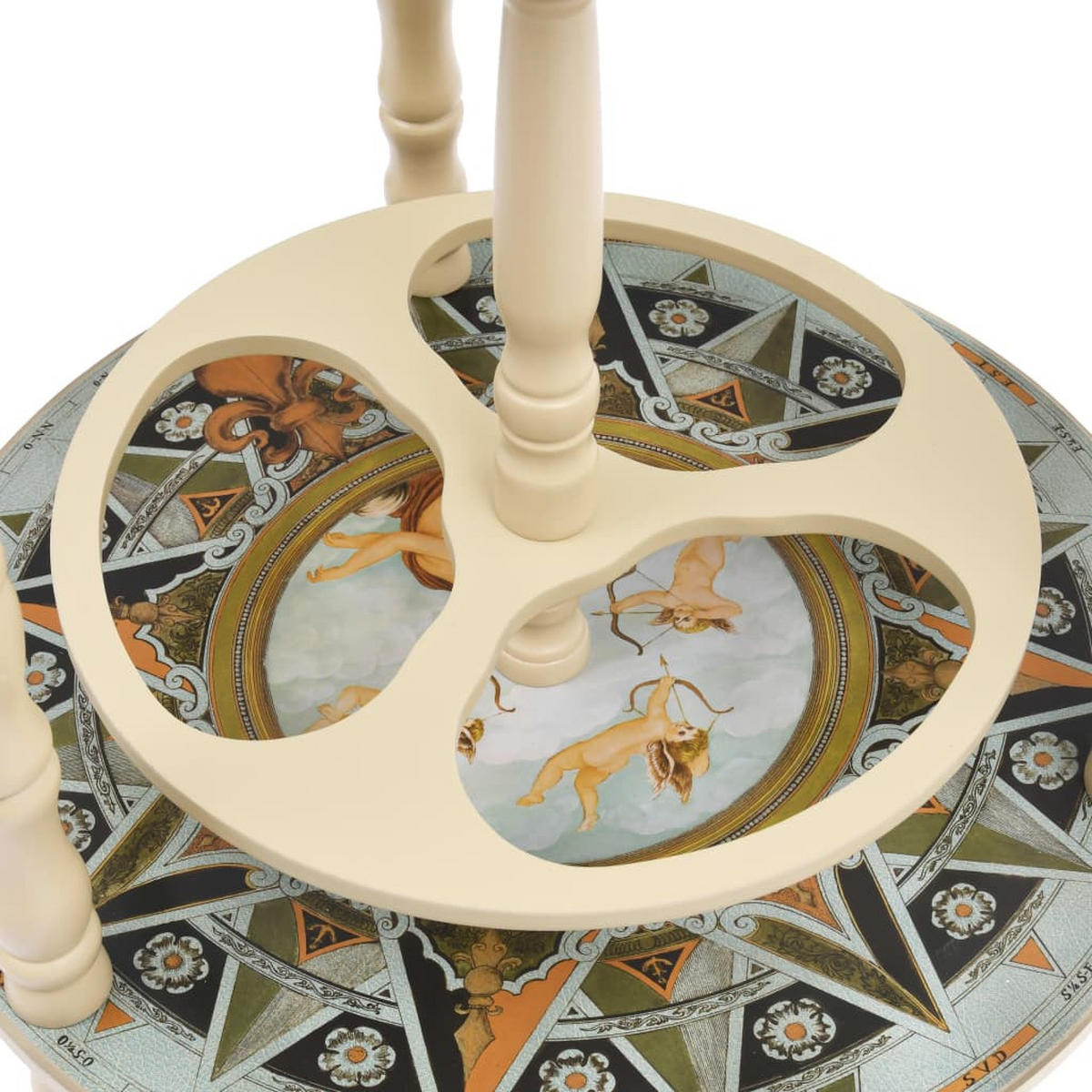 GLOBUSBAR mit Rollen und Flaschenregal, 47/47/88 cm, aus Eukalyptusholz, Blau und Weiß - Blau, Holz (47/47/47cm) - vidaXL