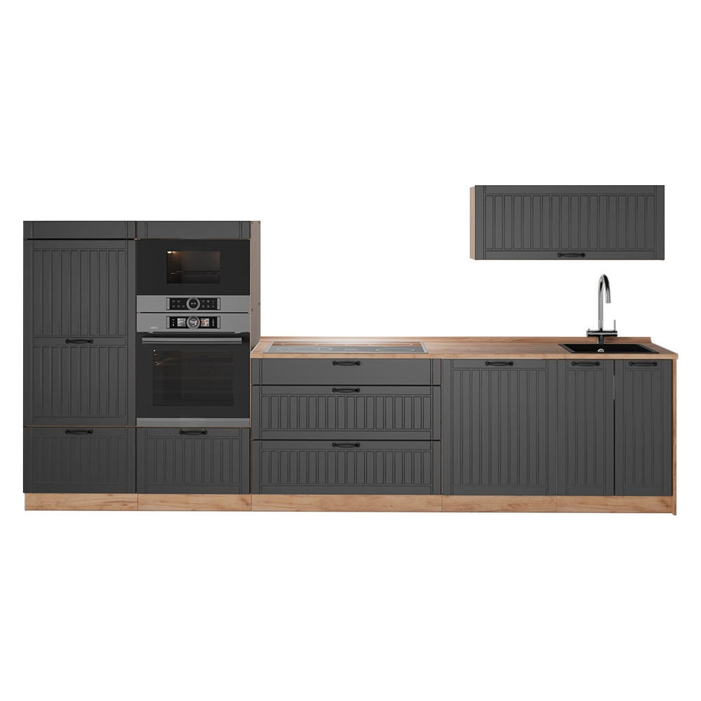 KÖK Fame-Line, Mörkgrå/Goldkraft ek, 340 cm utan bänkskiva - Honungsek/Mörkgrå, Träbaserade material (340/153.6/51.6cm) - Vicco