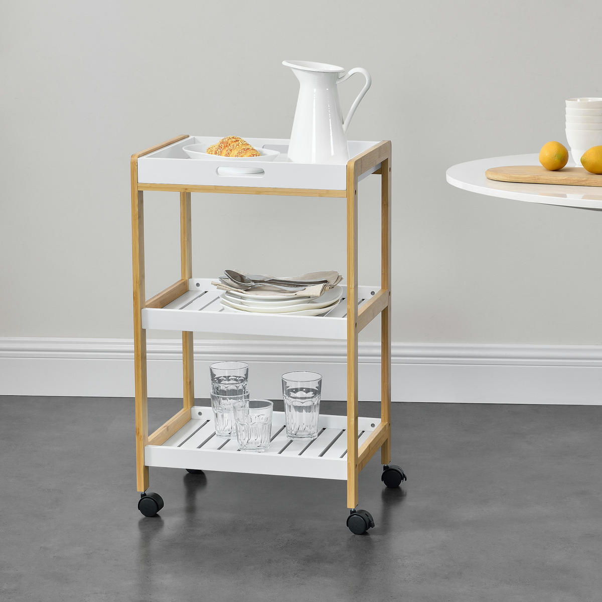 SERVIERWAGEN Lugano - Beige, Naturmaterialen (46/75/35cm) - [en.casa]