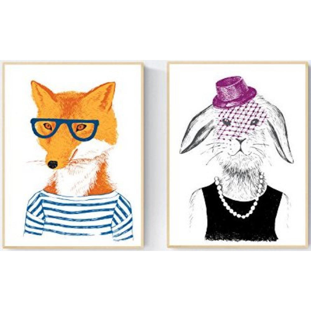 POSTER Set Mit 2 Illustrated Tiere Set 2 A4 Rahmenlos - Klar, Papier (29.7/5/21cm) - Nacnic