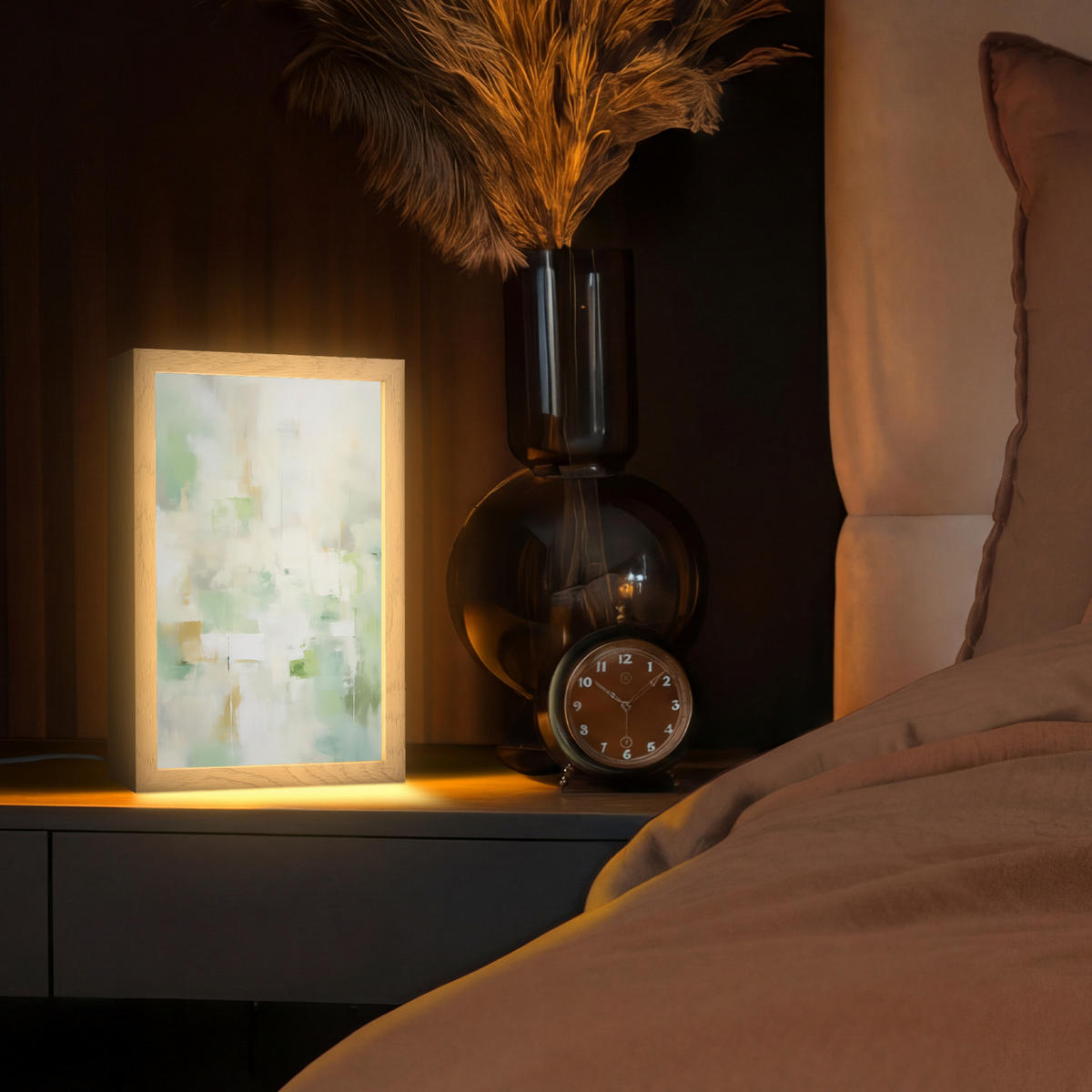 STOLNÍ LAMPA Abstraktní - Umění - Bílá - Zelená - Moderní 20x30 cm - modrá, kompozitní dřevo (8/20/30cm) - OnlyWow
