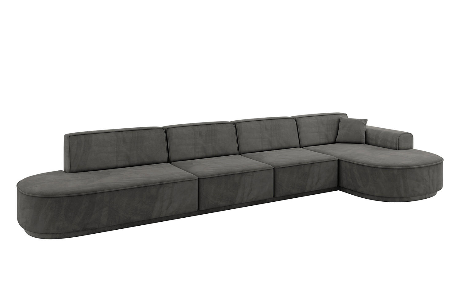ECKSOFA Ottomane Rechts MARI-L3-v3 - 402x163x81 cm Dunkelgrau Velours - Dunkelgrau/Schwarz, Holzwerkstoff/Kunststoff (402/163cm) - ALTDECOR