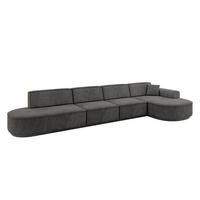 ECKSOFA Ottomane Rechts MARI-L3-v3 - 402x163x81 cm Dunkelgrau Velours - Dunkelgrau/Schwarz, Holzwerkstoff/Kunststoff (402/163cm) - ALTDECOR